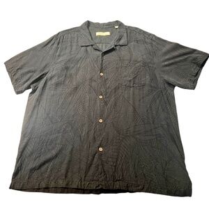 Tommy Bahama Men's Black Bird Of Paradise Strelitzia Button Up Silk Rayon Shirt